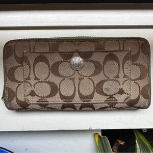 Brown Coach Signature Wallet Green Trim